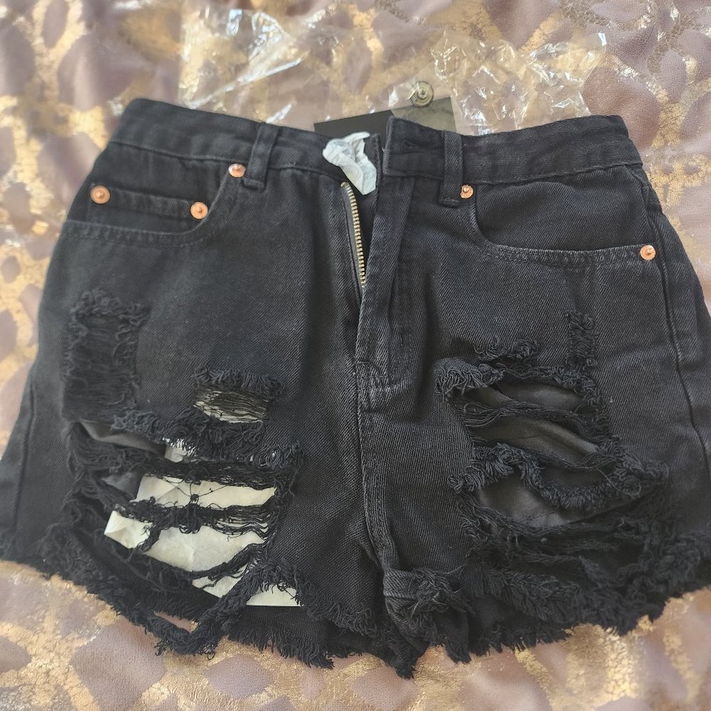 Black distressed jean shorts